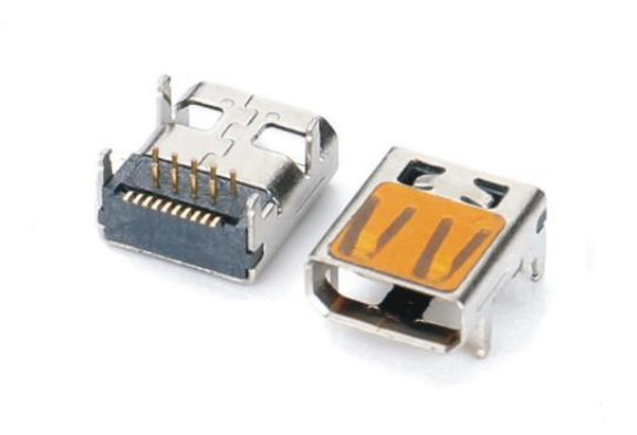 HDMI D母焊腳前插后貼，外殼直邊四腳DIP腳距4.9
